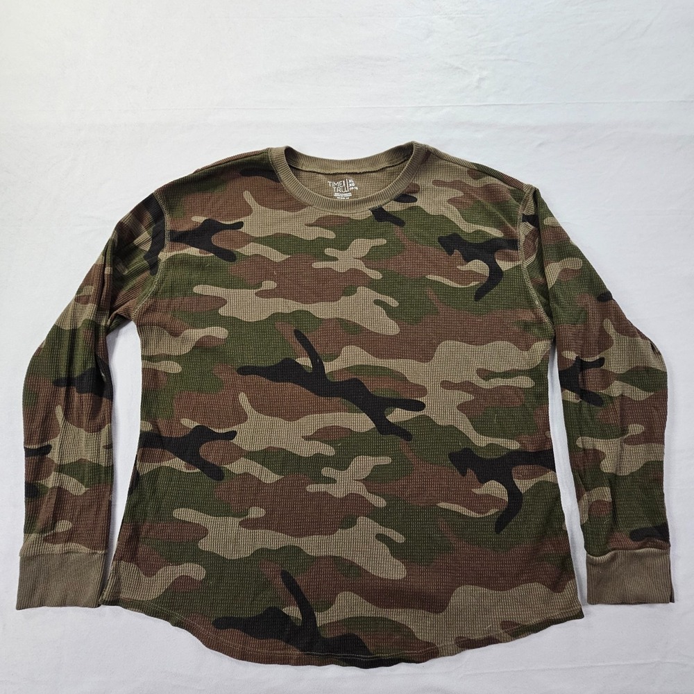 Time & Tru Green Camouflage Long Sleeve Cotton Blend Thermal T-Shirt Women's XL